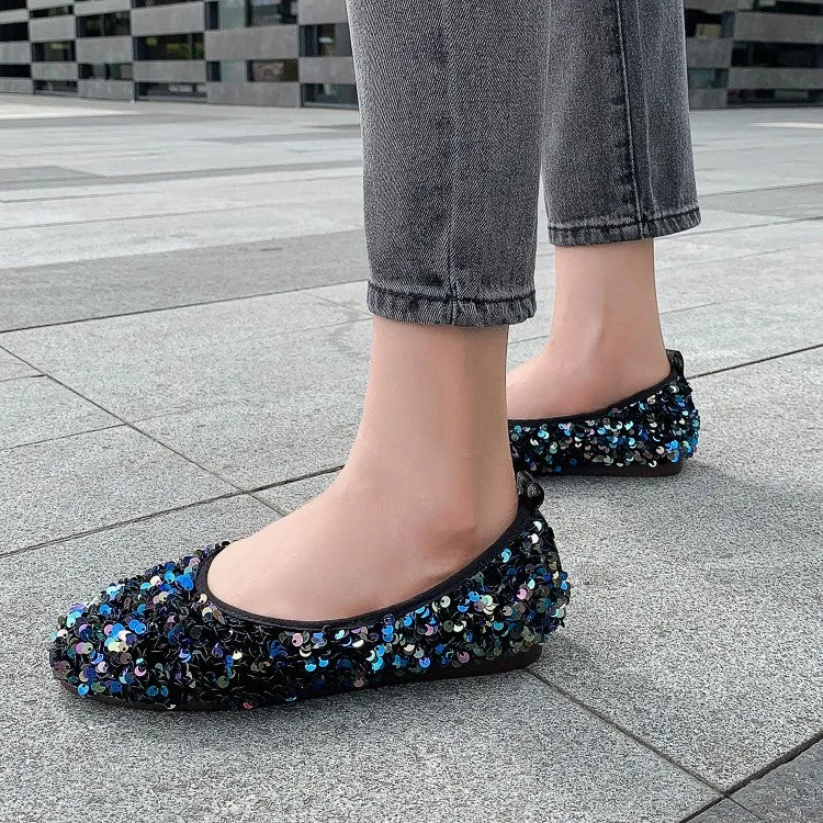 Shoes For Overweight Flat Feet Women's Lightweight Bling Bling Sequins Slip on Flats Shoes