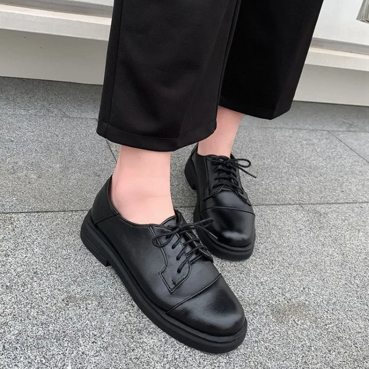 Women's Solid Color Round Toe Lace Up Slip on Flats Shoes Flat Feet High Heel Shoes