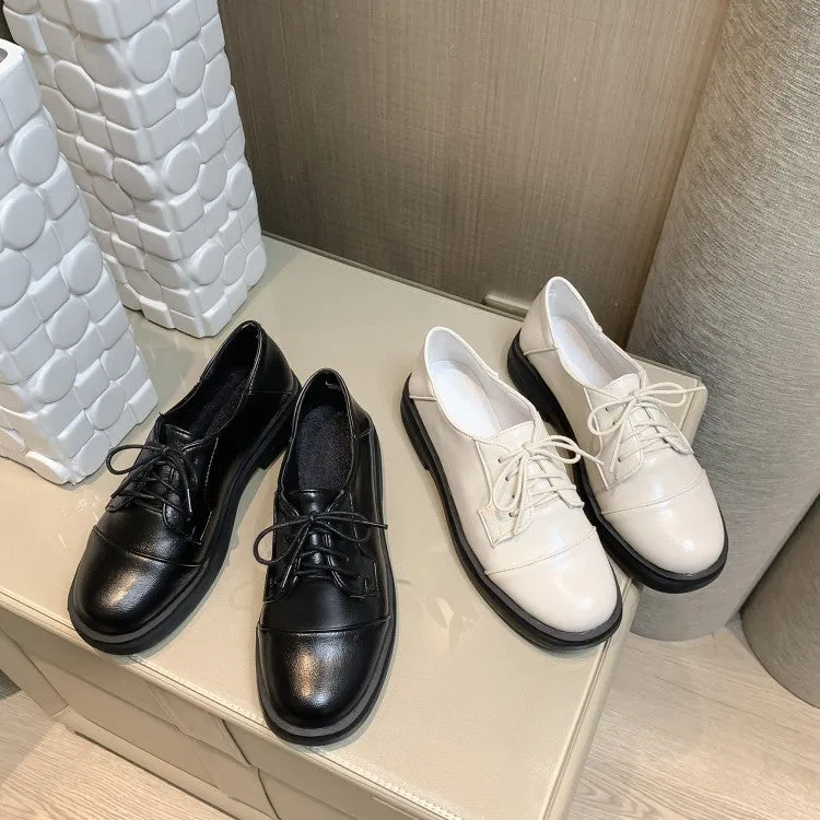 Mtb Flat Shoes Women's Solid Color Round Toe Lace Up Slip on Flats Shoes