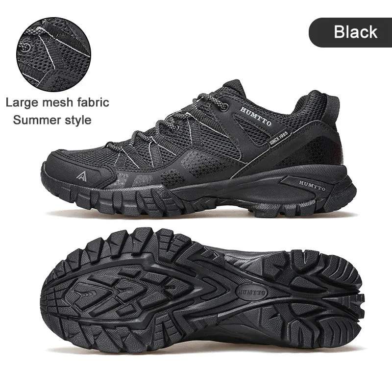 HUMTTO Summer Breathable Shoes for Men Non-slip Hiking Men's Sports Shoes Luxury Designer Outdoor Black Rubber Trekking Sneakers Explore Vent Hiking Shoes