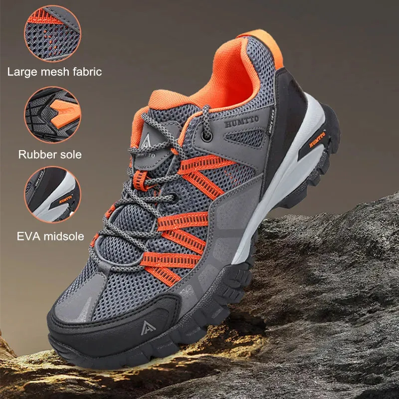 HUMTTO Summer Breathable Shoes for Men Non-slip Hiking Men's Sports Shoes Luxury Designer Outdoor Black Rubber Trekking Sneakers Hiking Shoes Vs Sandals