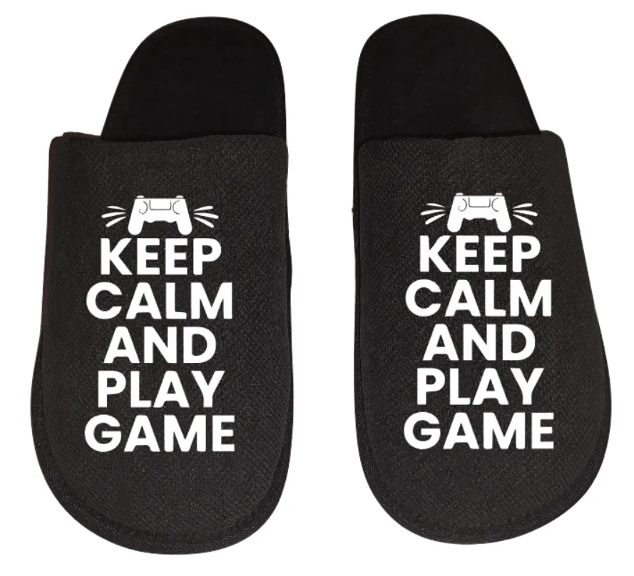 Flip Flops Slides keep calm and play game video game Gamer Gaming Men's Slippers / House Shoes slides dad husband father son gift