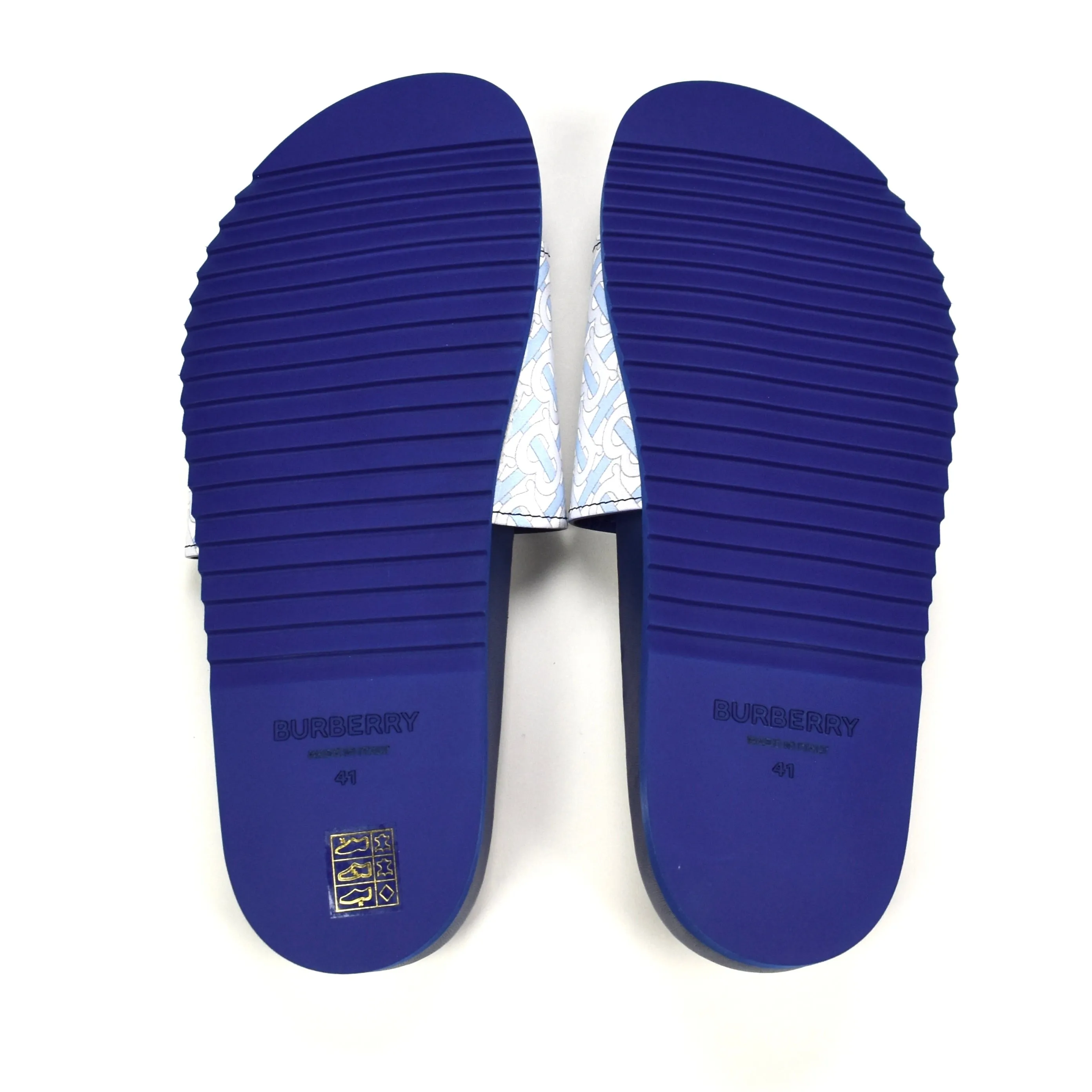 Burberry - Blue Leather TB Monogram Logo Melroy Slides Hobby Lobby Slippers