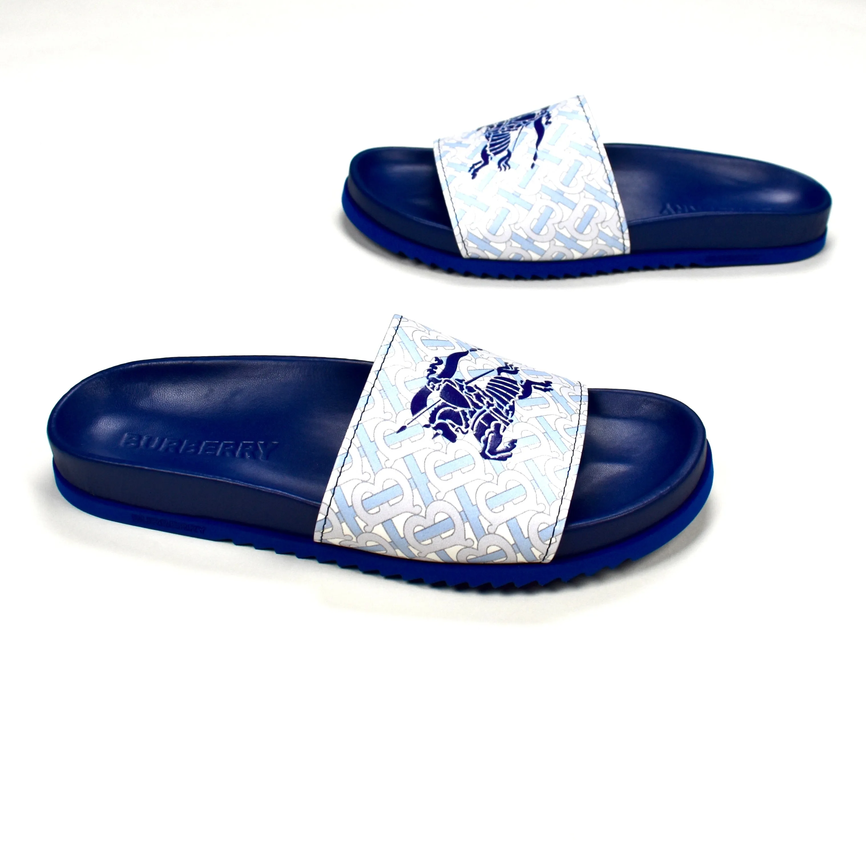 Slippers Restaurant Burberry - Blue Leather TB Monogram Logo Melroy Slides