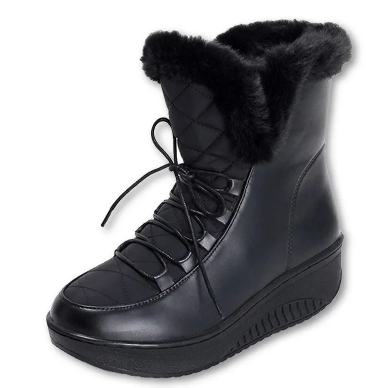 Snow Boots platform women winter shoes waterproof ankle boots lace up fur boots white black Gore Tex Waterproof Running Shoes