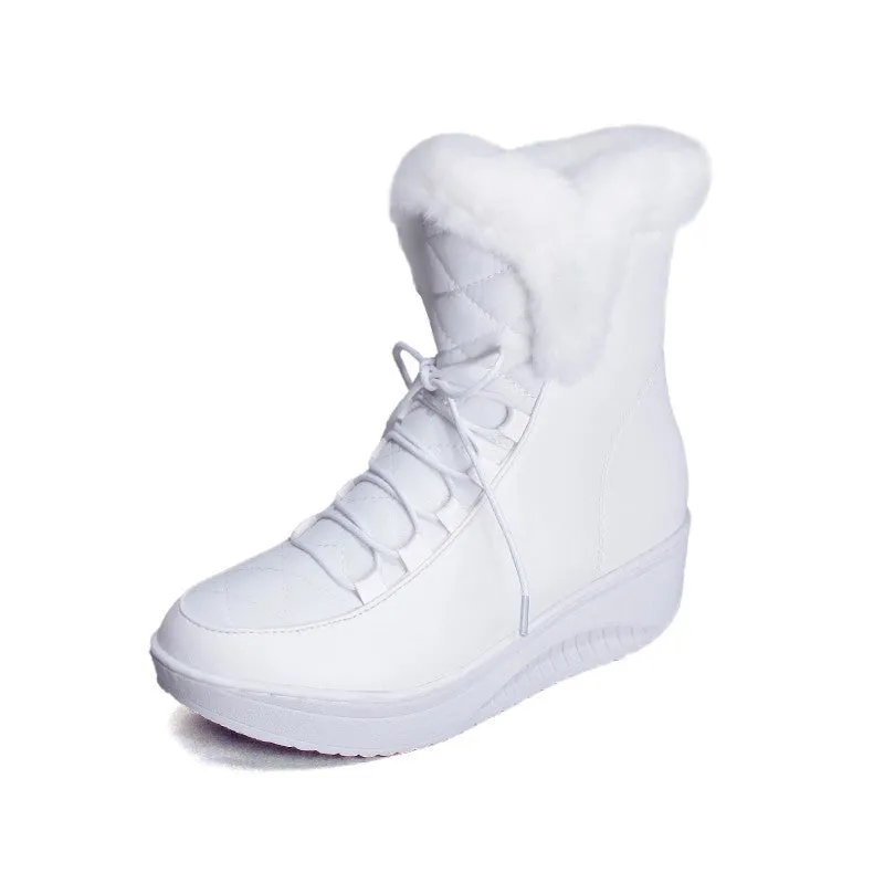 Waterproof Shoes Sports Snow Boots platform women winter shoes waterproof ankle boots lace up fur boots white black
