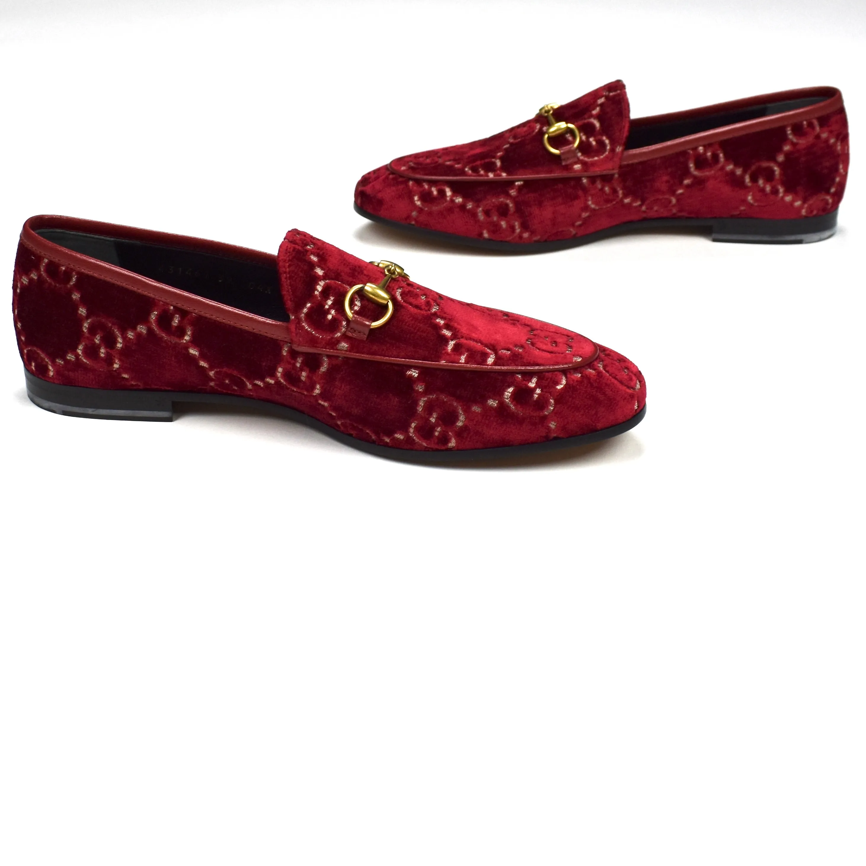 Plastic Princess Slippers Gucci - Red Velvet GG Monogram Horsebit Loafers