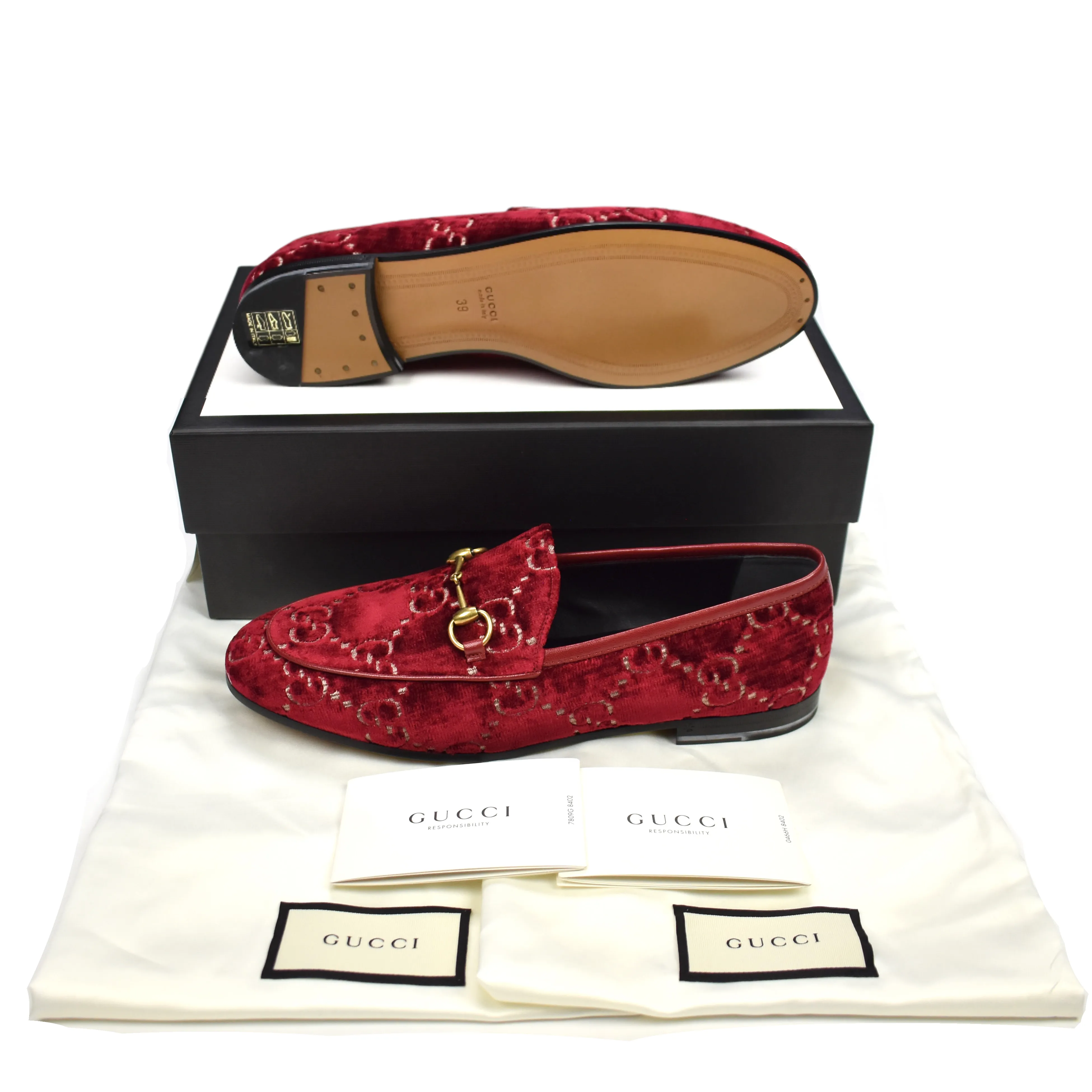 Gucci - Red Velvet GG Monogram Horsebit Loafers Vionic Mule Slippers