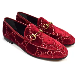 Takashi Murakami Slides Gucci - Red Velvet GG Monogram Horsebit Loafers