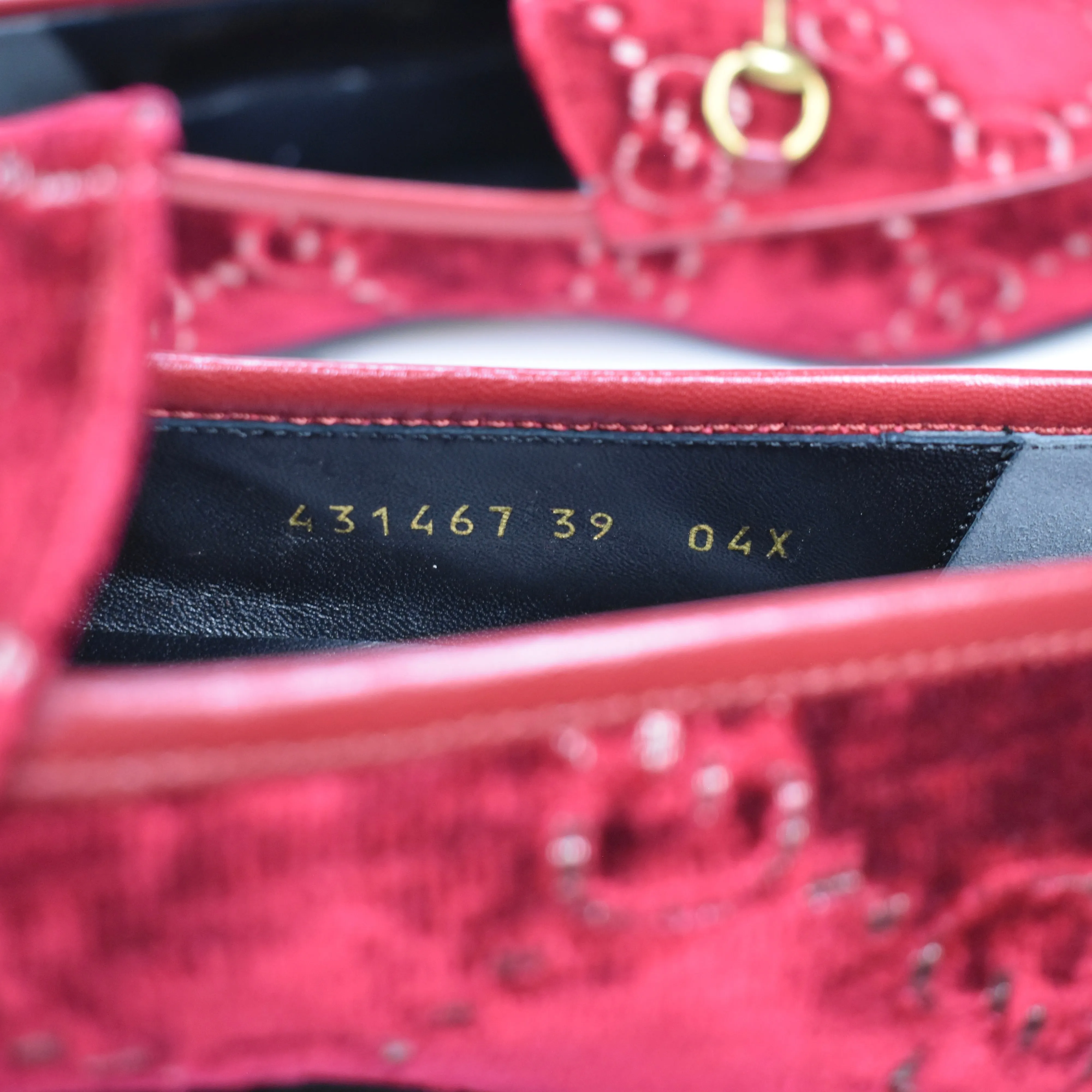 Gucci - Red Velvet GG Monogram Horsebit Loafers Pink Slippers
