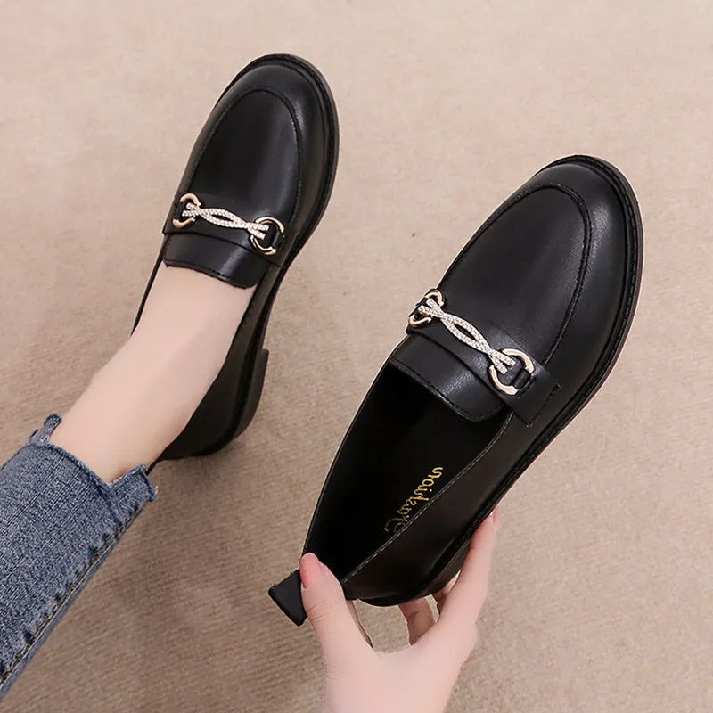 Versatile Shoes Women''s Shoes Lefu Shoes British Black Flat Bottom Diamond Shoes Silver Rhinestone Flat Shoes