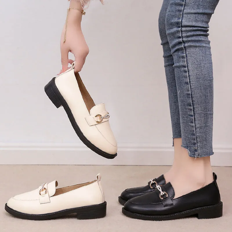 Versatile Shoes Women''s Shoes Lefu Shoes British Black Flat Bottom Diamond Shoes Wide Width Flat Dress Shoes