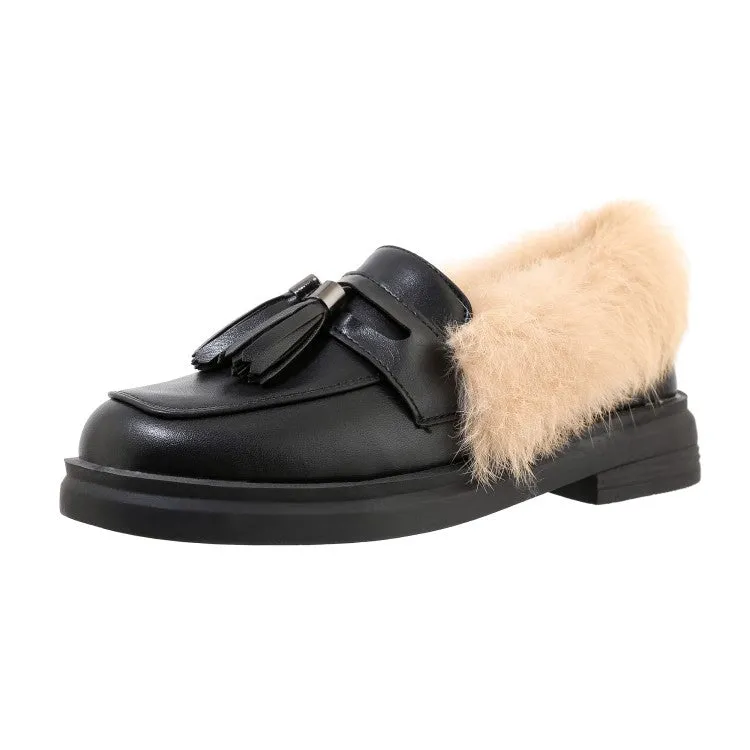 Flat Shoe Polish Women's Solid Color Tassel Platform Slip on Flats Shoes