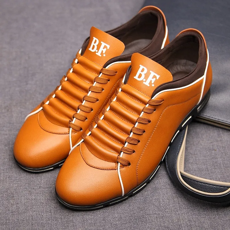 Spring Autumn New Men Shoes Casual Sneakers Fashion Solid Leather Shoes Formal Business Sport Flat Round Toe Light Breathable202 Flat Shoes Size 12