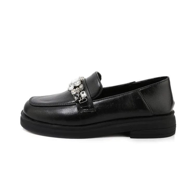 Women's Square Toe Solid Color Rhinestone Chains Shallow Slip on Flats Shoes Shoe For Flat Foot