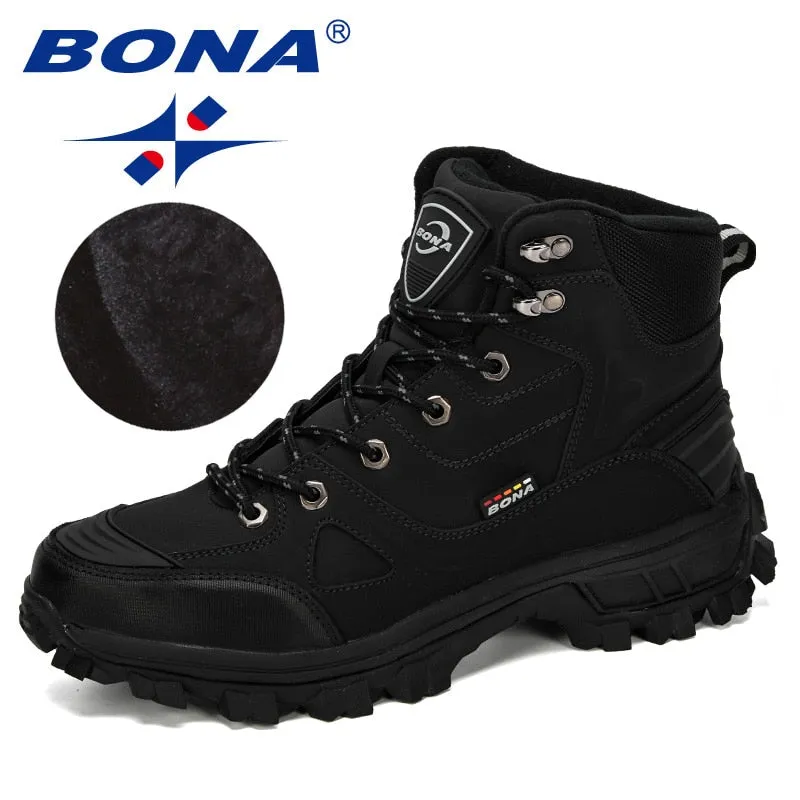BONA New Designers  Leather Hiking Shoes Men Winter Outdoor Mens Sport  ShoesTrekking Mountain Athletic Shoes Man Trail Vs Hiking Shoes