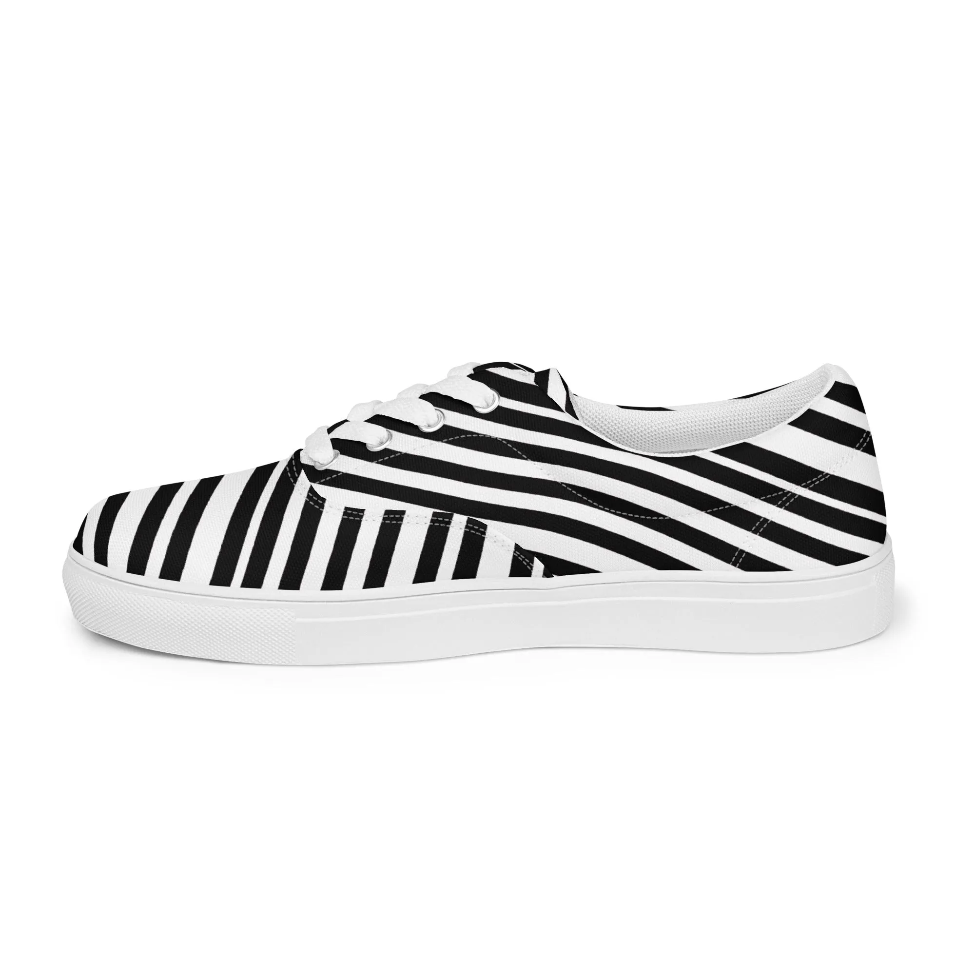 Tractor Supply Steel Toe Boots Striped Men's Low Top Sneakers, Black White Diagonal Stripes Best Designer Mens Lace-up Canvas Shoes (US Size: 5-13)