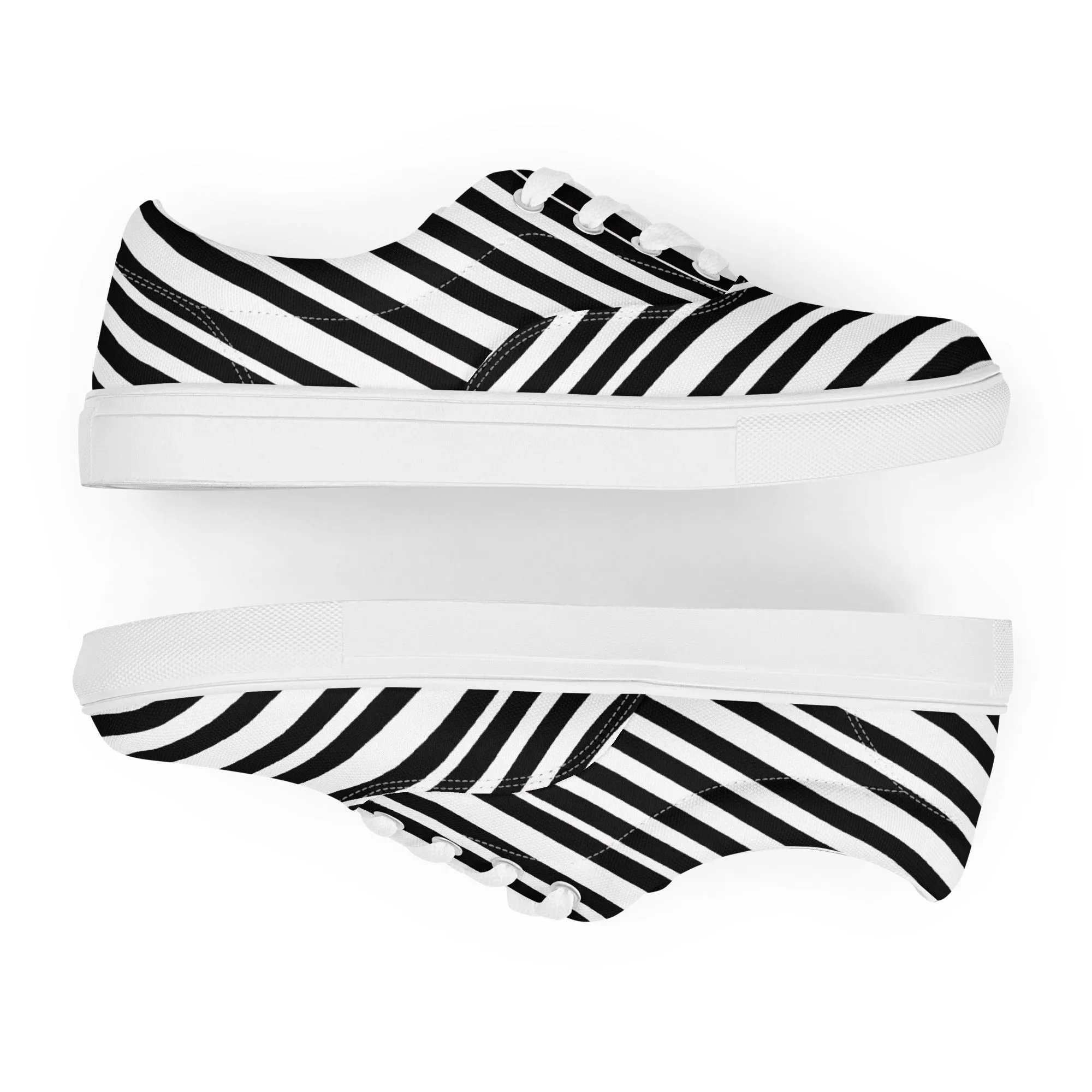 Striped Men's Low Top Sneakers, Black White Diagonal Stripes Best Designer Mens Lace-up Canvas Shoes (US Size: 5-13) Boots Extreme Cold Weather