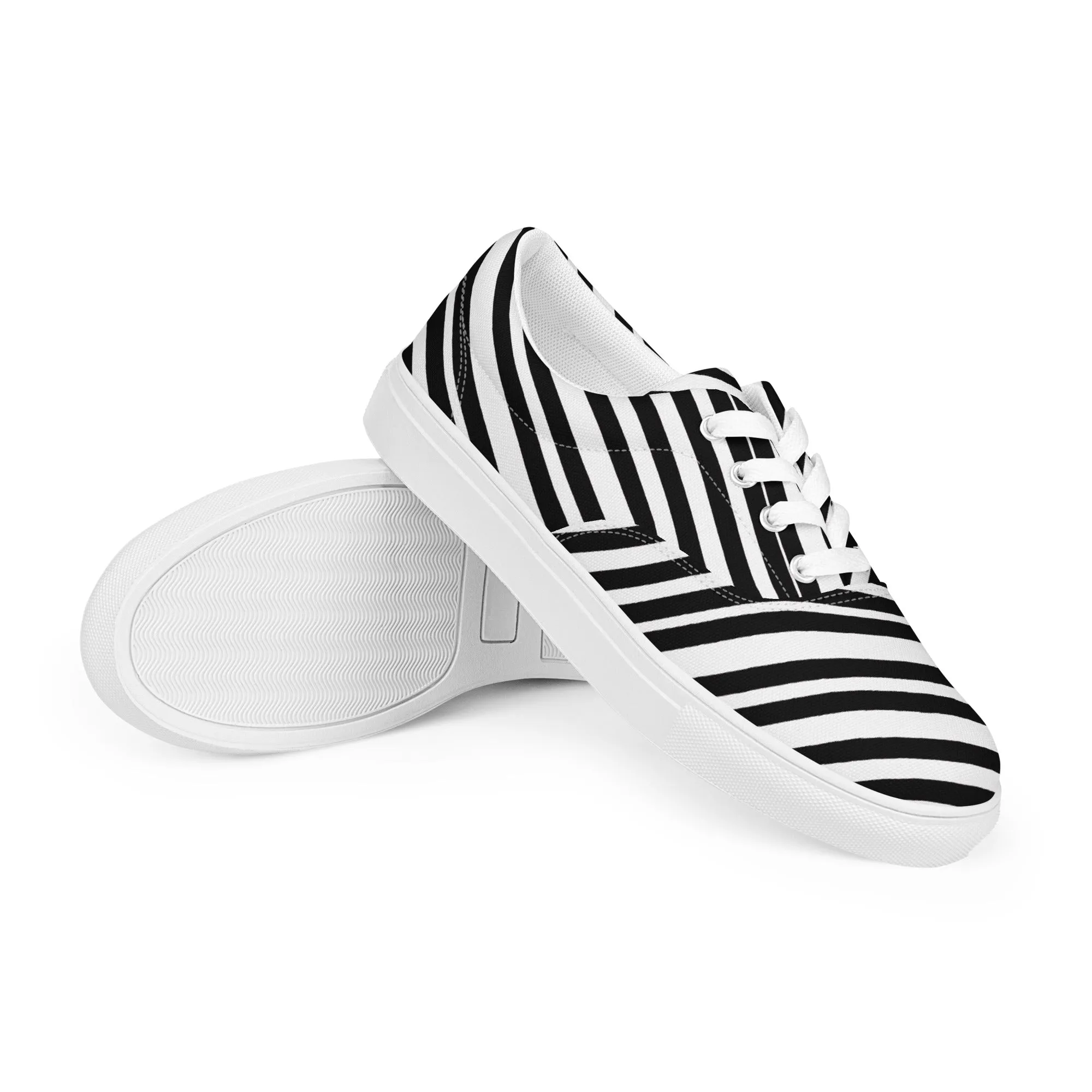 Striped Men's Low Top Sneakers, Black White Diagonal Stripes Best Designer Mens Lace-up Canvas Shoes (US Size: 5-13) Wellingtons Boots