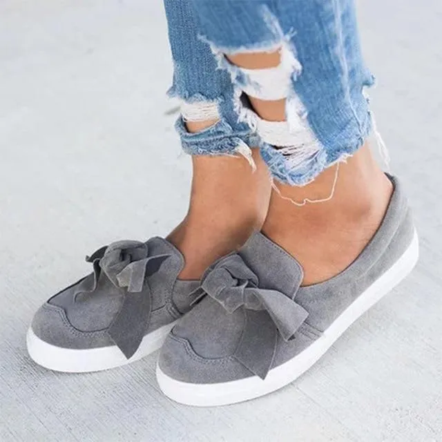 Spring Casual Shoe Trends Women Nubuck Loafers Casual Bowknot Shoes