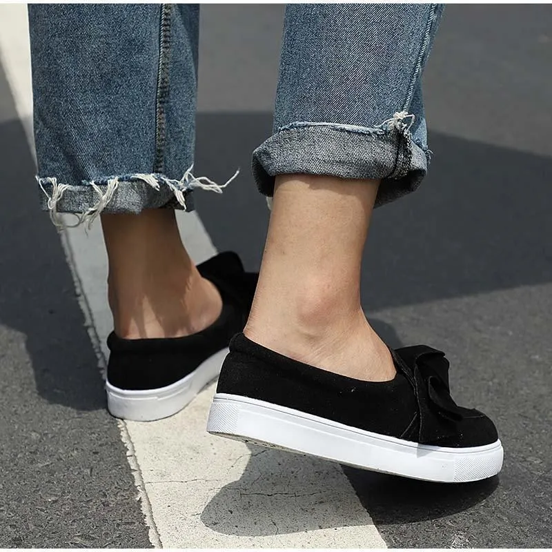 Casual Tennis Shoe Outfits Women Nubuck Loafers Casual Bowknot Shoes