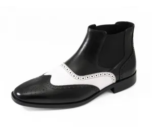 Men's Dress Boots-AG2632 Black & White Grey Western Boots