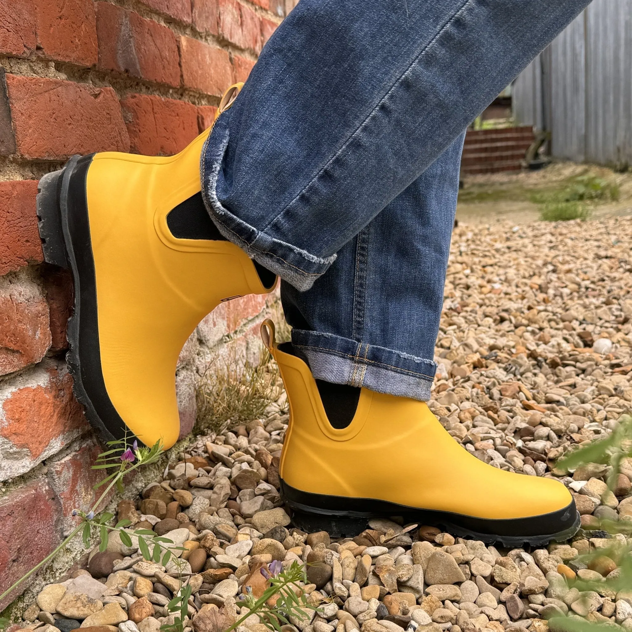 Ankle Wellies - Yellow Matt - Wide Foot - Easy to Slip On Waterproof Running Shoes
