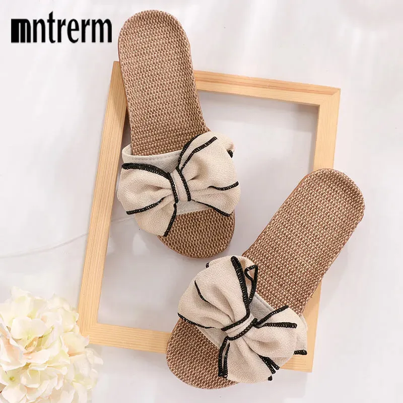 Flat Slipper Shoes Summer Bow-knot Casual Sneakers: Soft Floor Indoor Flat shoes for Women