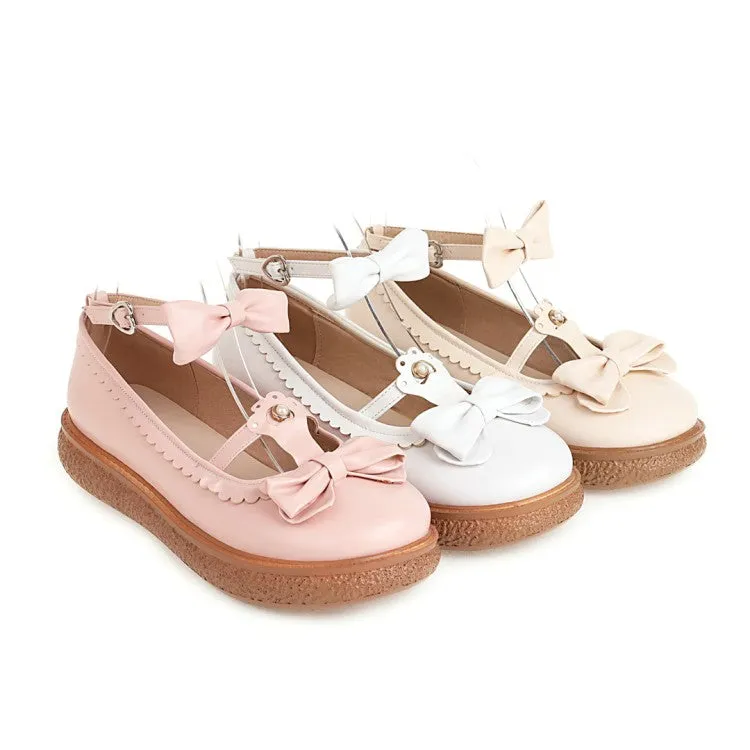 Women's Lolita Round Toe Ankle Strap Butterfly Knot Bowtie Flat Shoes Online Flat Shoes