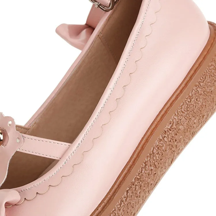 Women's Lolita Round Toe Ankle Strap Butterfly Knot Bowtie Flat Shoes Flat Ballerina Shoes With Strap