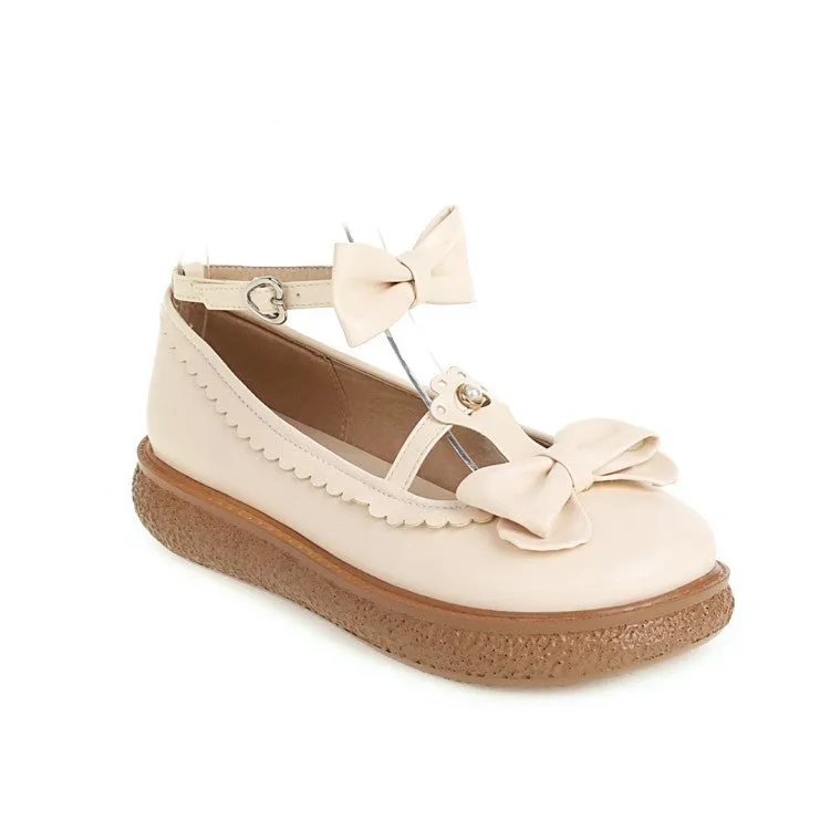 Women's Lolita Round Toe Ankle Strap Butterfly Knot Bowtie Flat Shoes Shoes Sport Flats