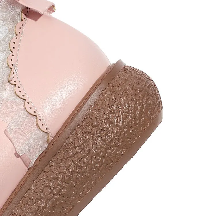 Flat Silver Sparkly Shoes Women's Lolita Round Toe Lace Butterfly Knot Ankle Strap Flat Shoes