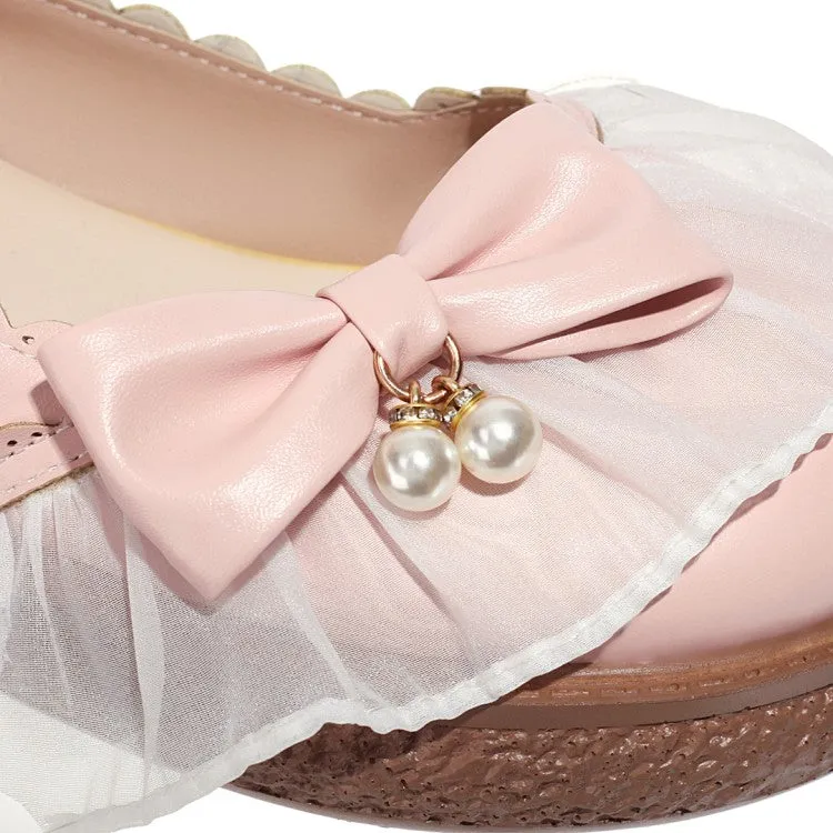 Women's Lolita Round Toe Lace Butterfly Knot Ankle Strap Flat Shoes Flat Foot Training Shoes