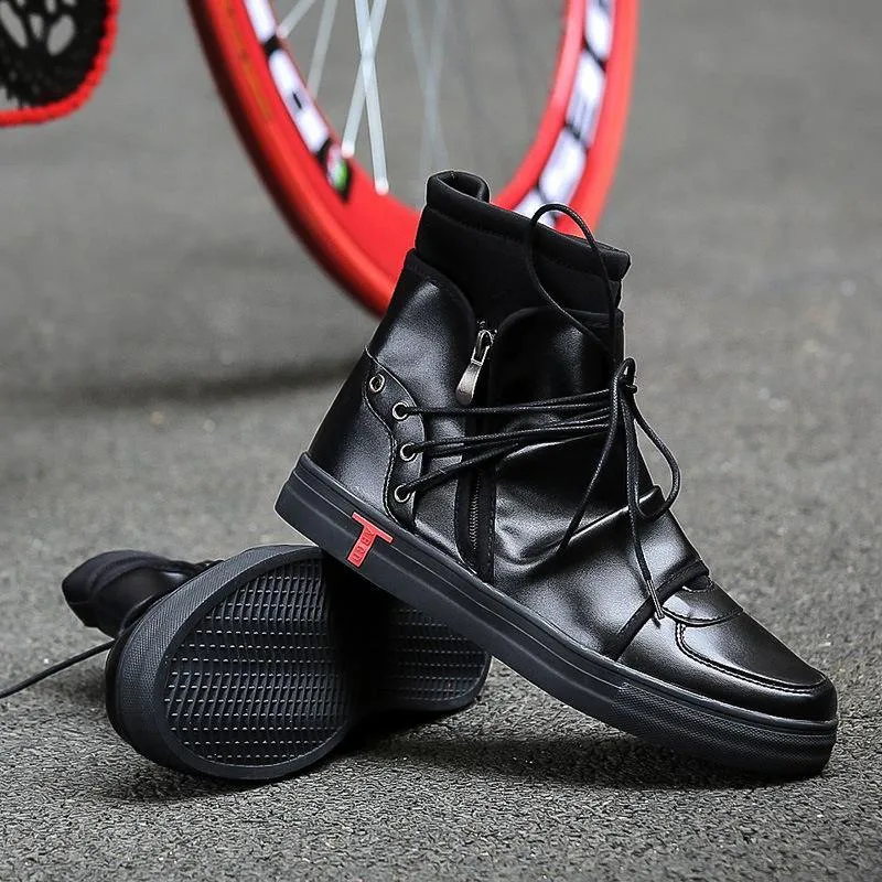 Chain Lace High Top Ankle Boots Flat Shoes Wholesale