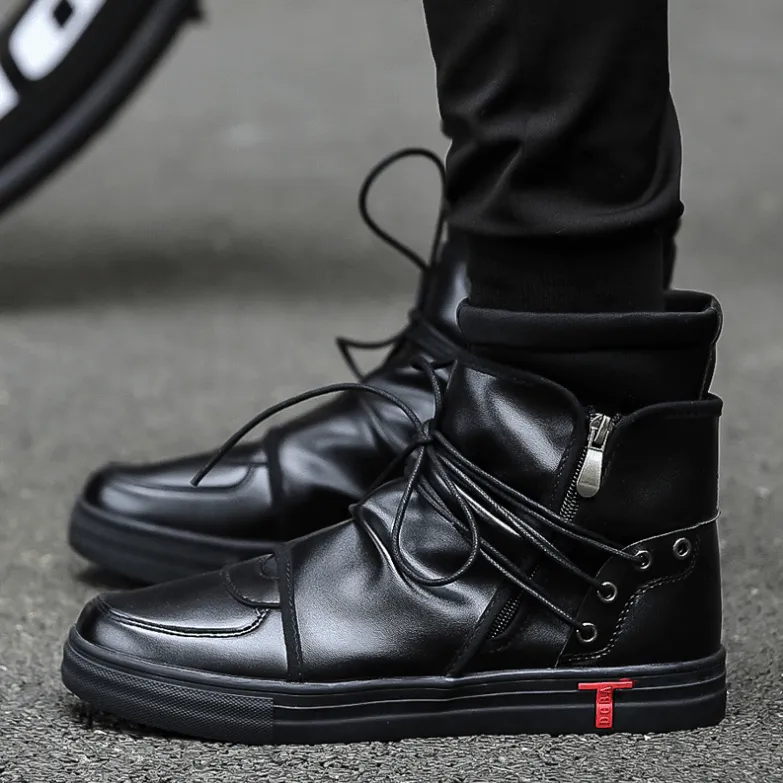 Hip Pain Flat Shoes Chain Lace High Top Ankle Boots