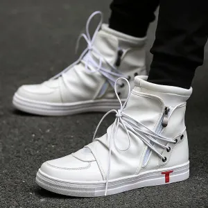 Flat Shoe Chain Lace High Top Ankle Boots