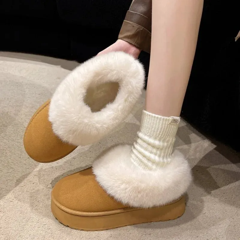 2024 New Warm Boots Women Winter Flats Shoes Short Plush Fur Ankle Snow Boots Waterproofing Shoes For Snow