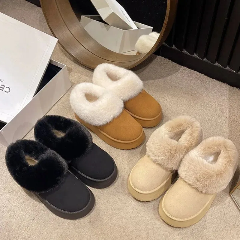 2024 New Warm Boots Women Winter Flats Shoes Short Plush Fur Ankle Snow Boots Waterproof Slip On Shoes