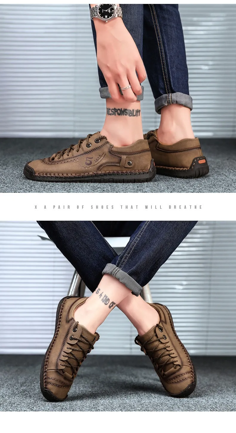 Jinquedai Men Casual Shoes Leather Outdoor Walking Sneakers  New Fashion Male Leisure Vacation Soft Driving Shoes Sneakers Men Shoes Casual Shoe With Arch Support