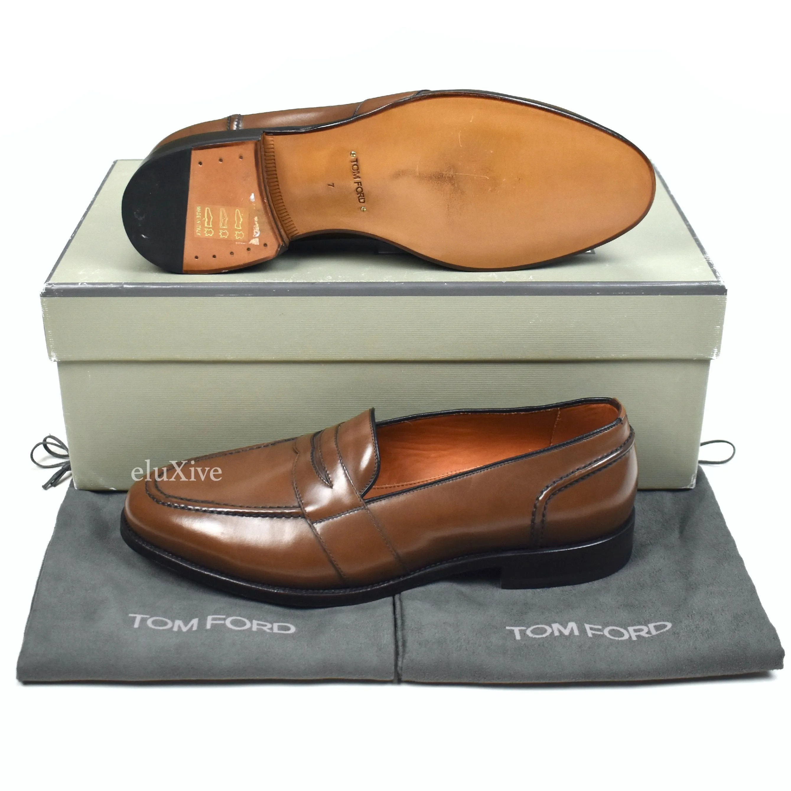 Tom Ford - Brown Calf Leather Penny Loafers Psyduck Slippers