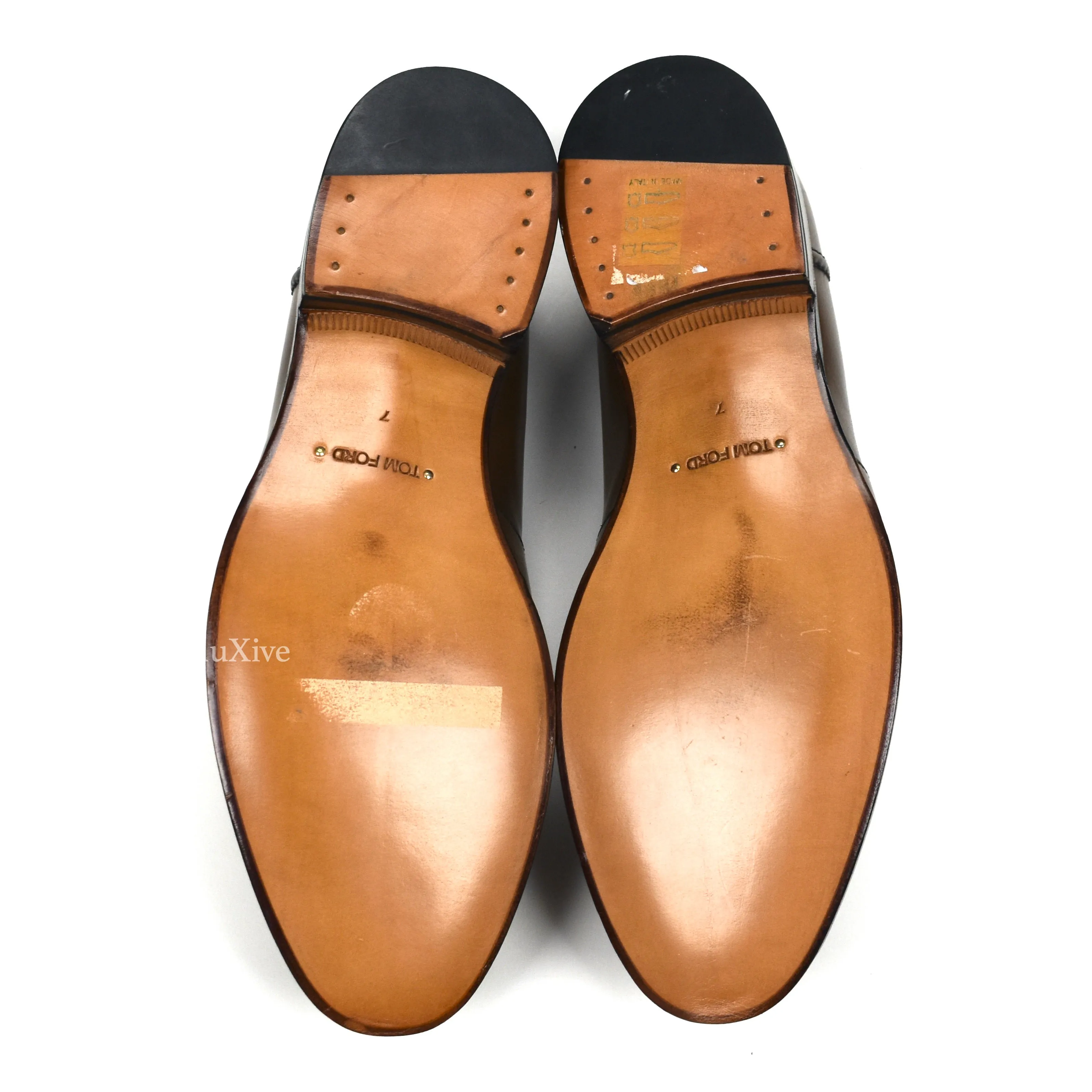 Boudoir Slippers Tom Ford - Brown Calf Leather Penny Loafers