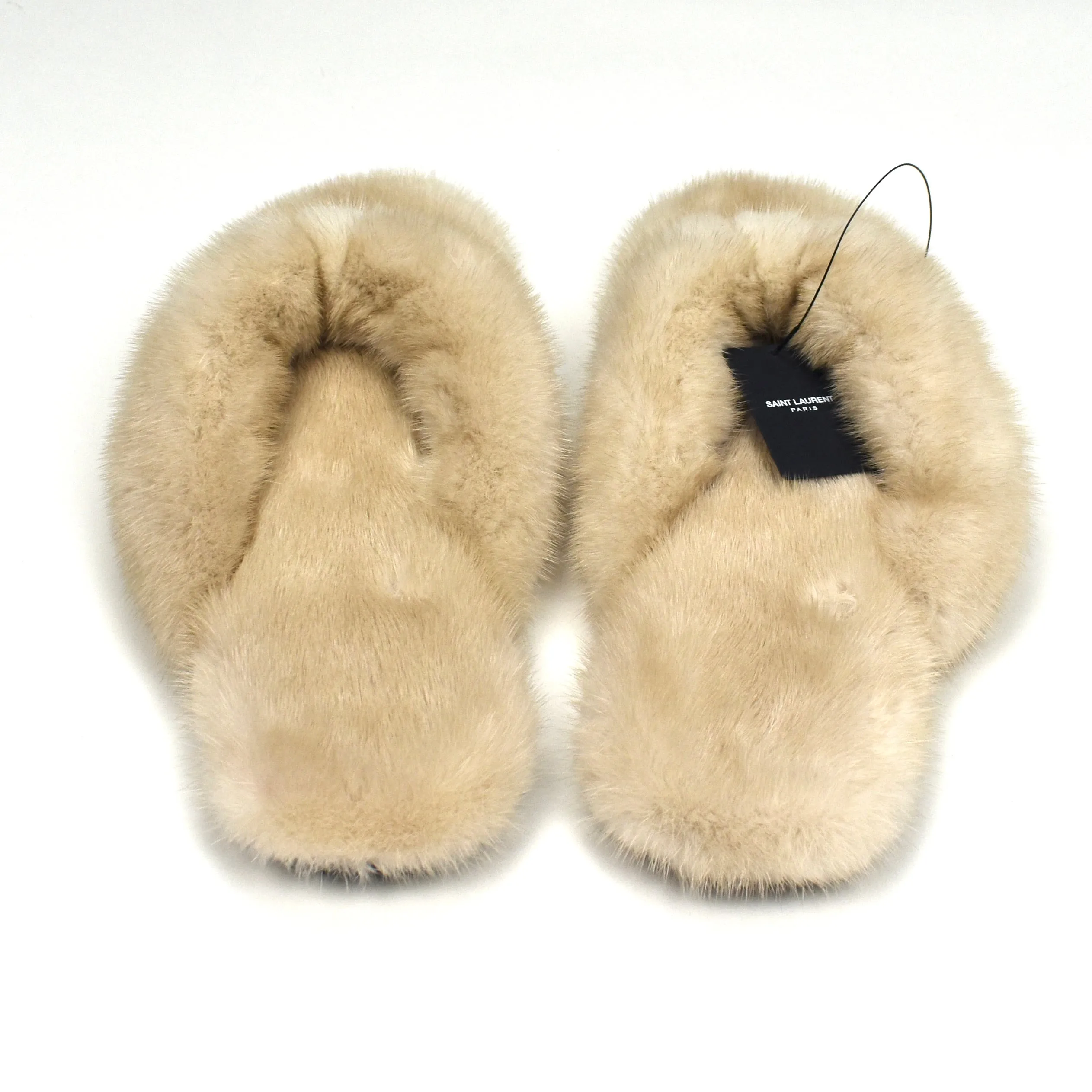 House Slippers Best Saint Laurent - Beige Genuine Fur Pepe Flip Flops