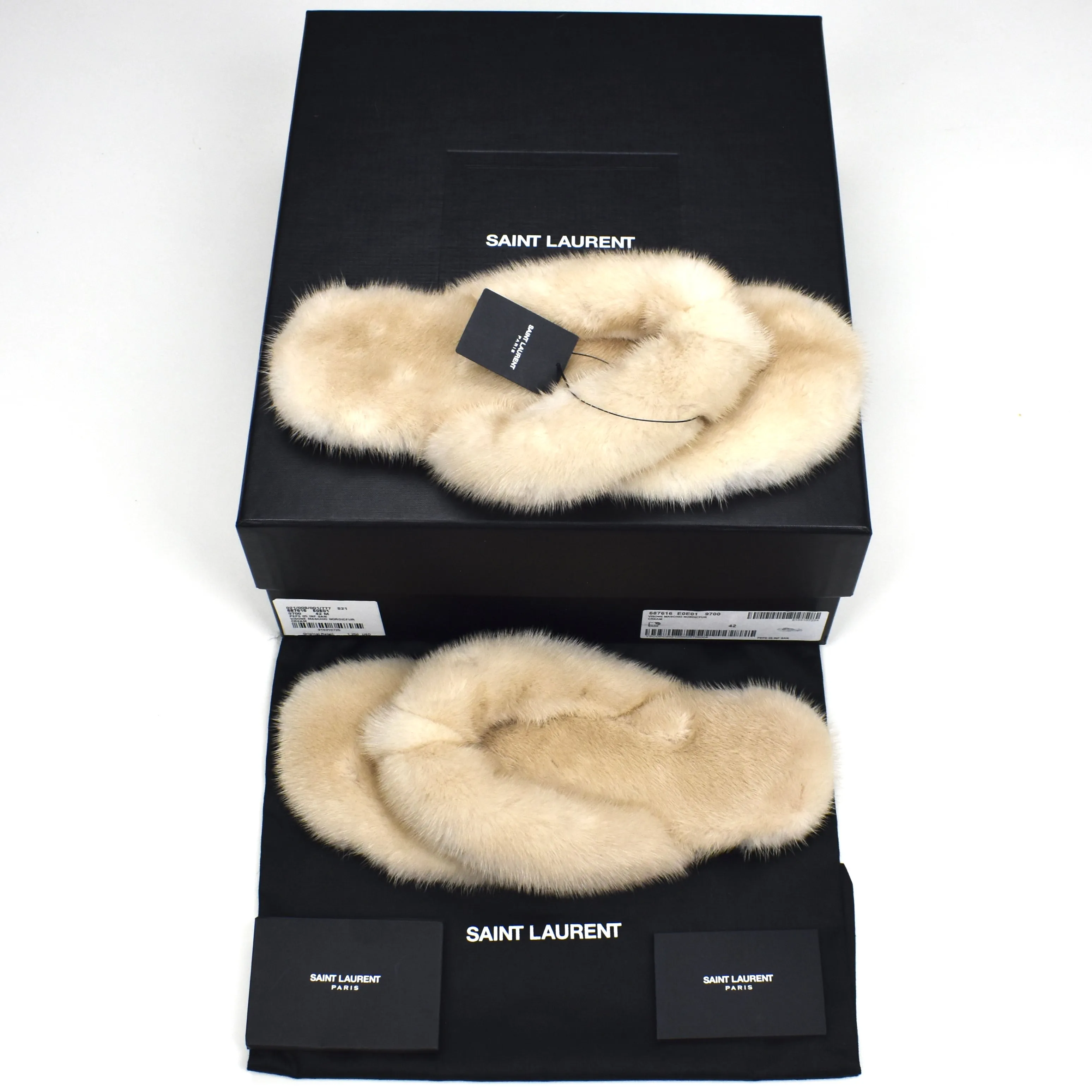 Wooden Slippers Japan Saint Laurent - Beige Genuine Fur Pepe Flip Flops