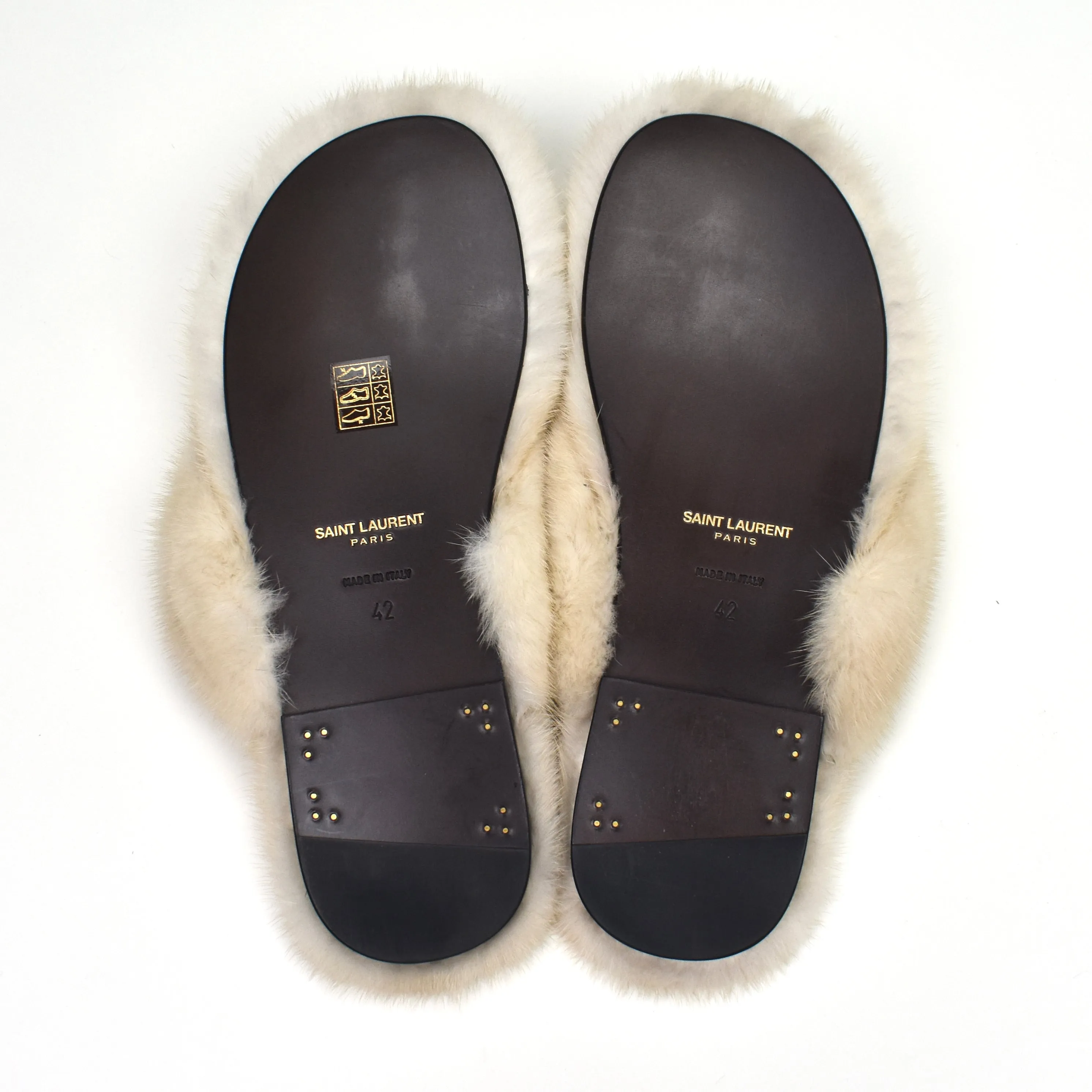 Saint Laurent - Beige Genuine Fur Pepe Flip Flops Fitflop Chrissie Slippers