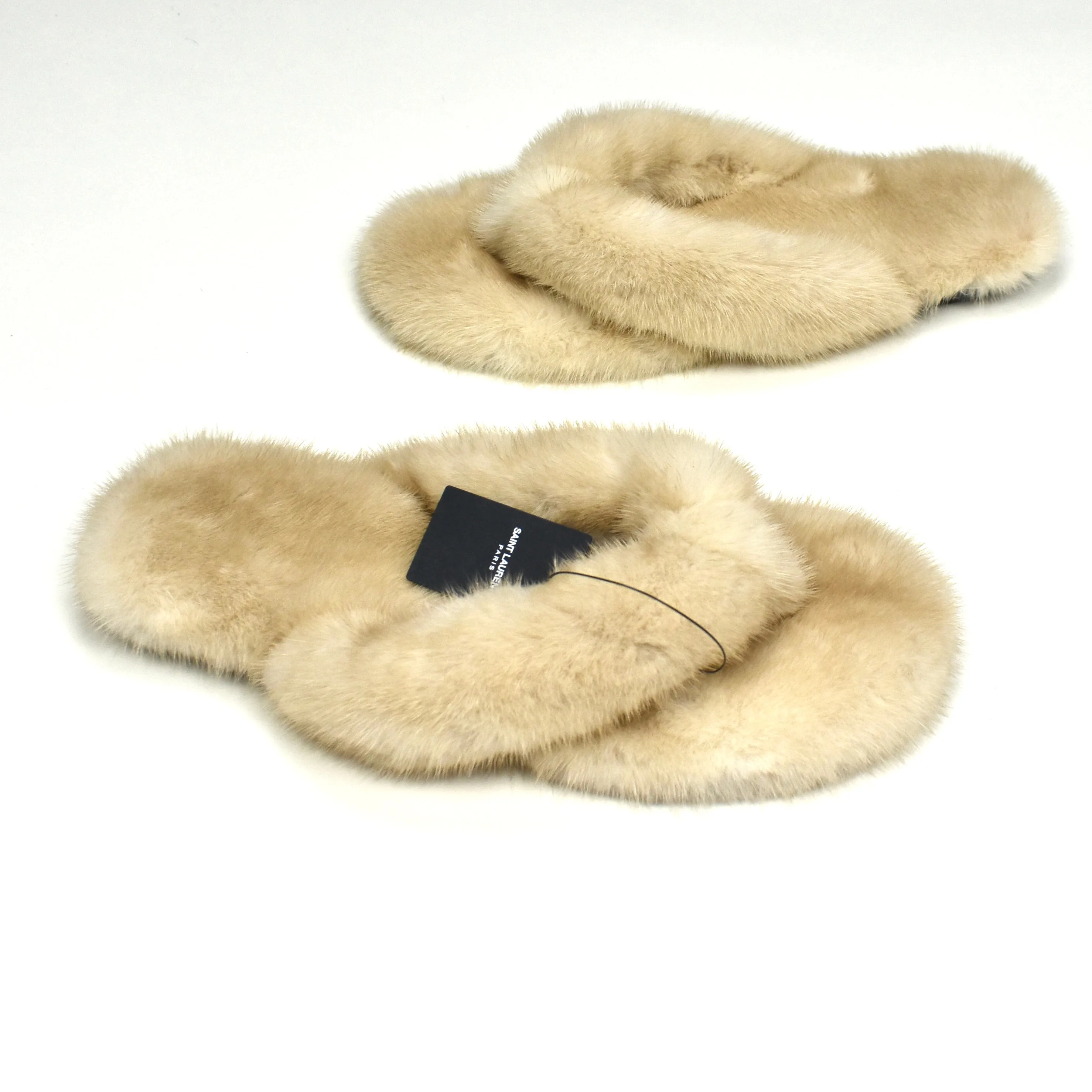 Fuck Off Slippers Saint Laurent - Beige Genuine Fur Pepe Flip Flops