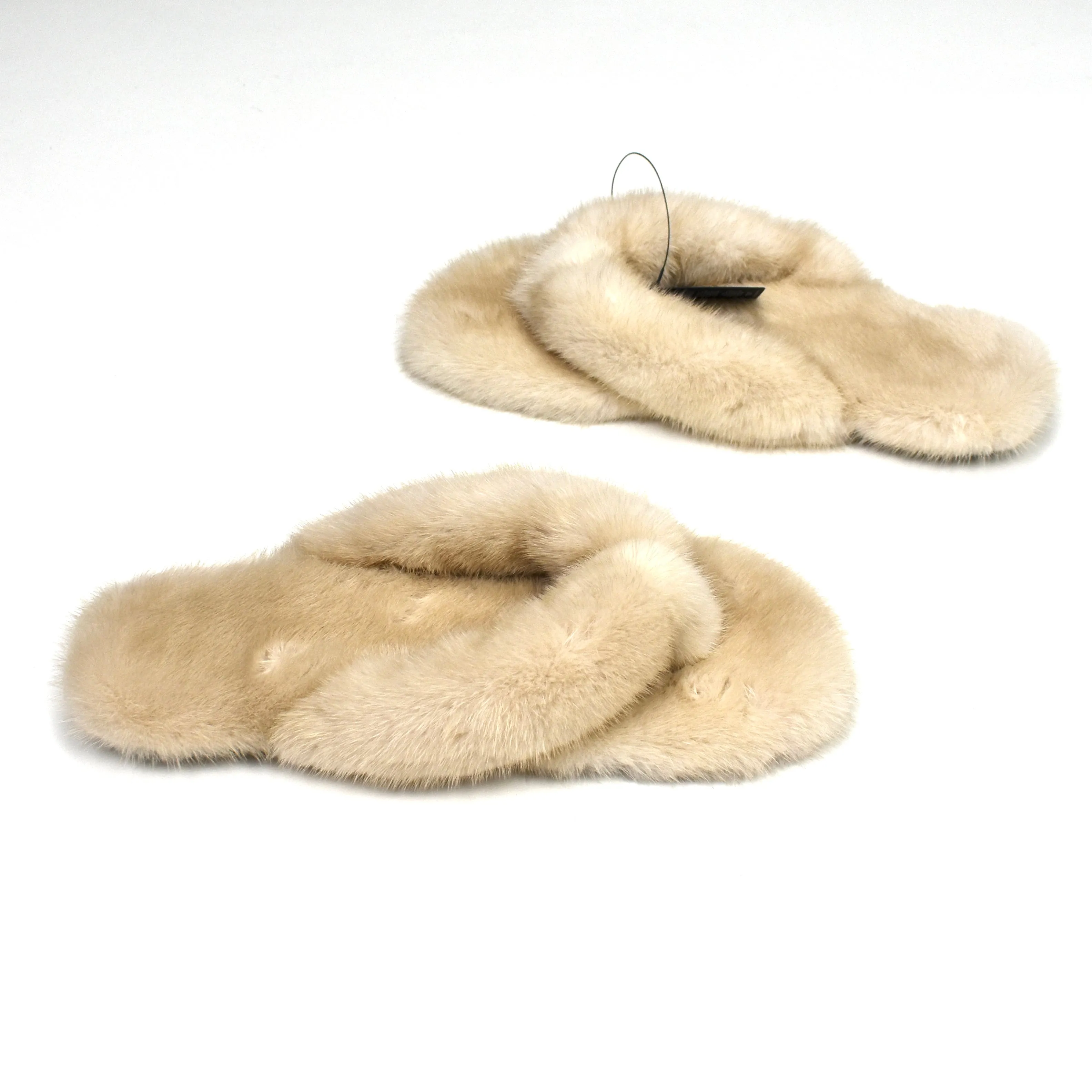 Saint Laurent - Beige Genuine Fur Pepe Flip Flops Stewie Slippers