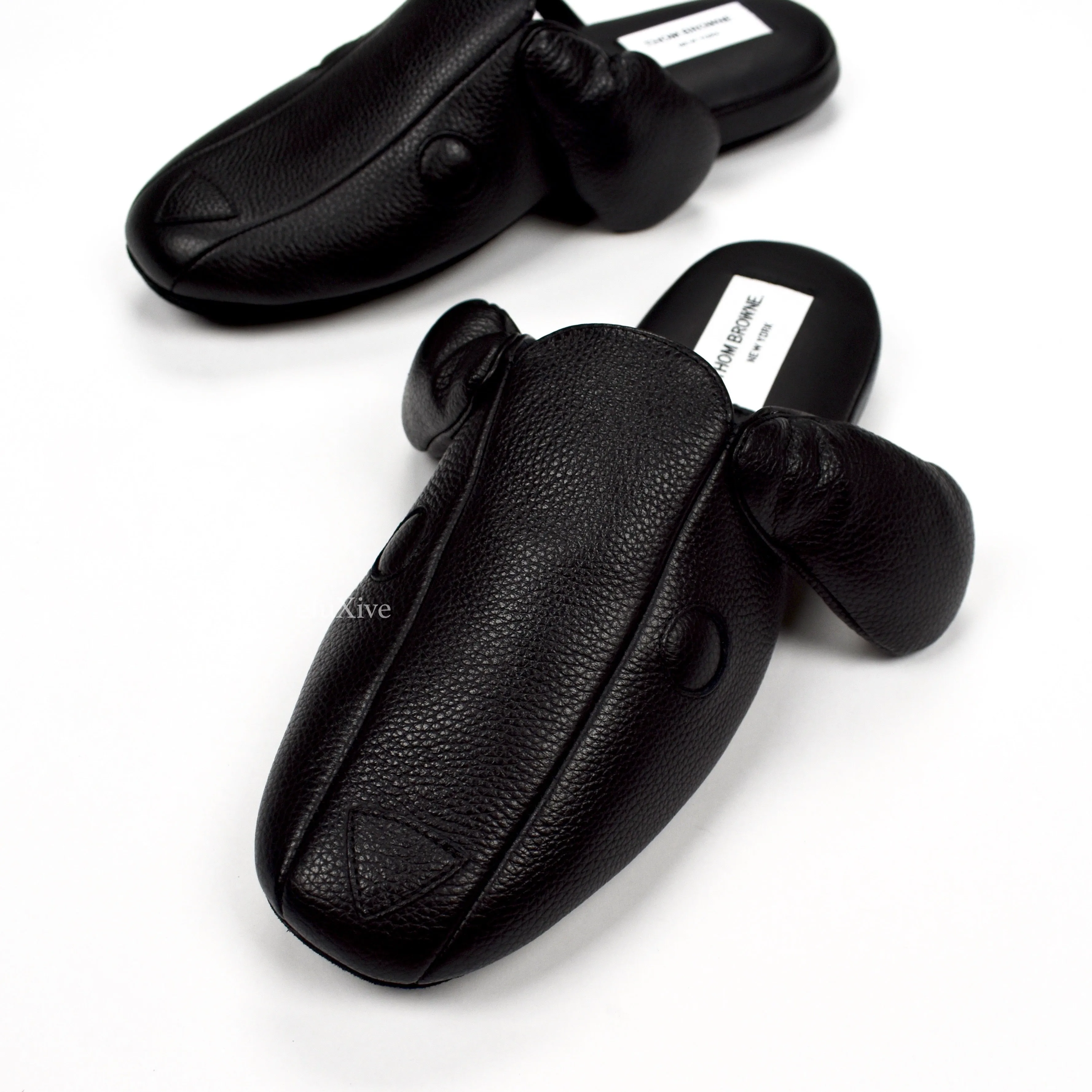 Thom Browne - Black Leather 'Hector' Dog Slippers Chanel Slides