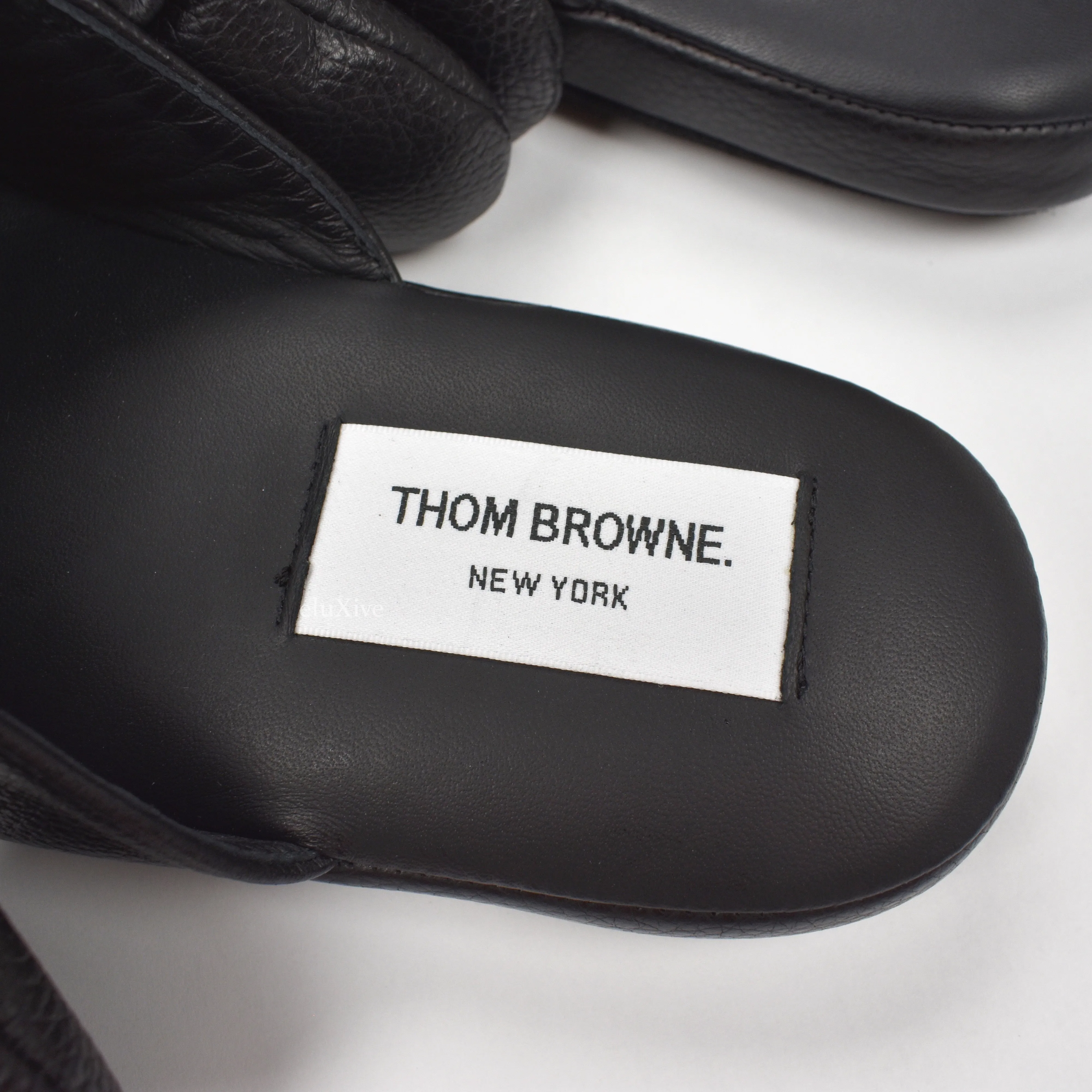 Thom Browne - Black Leather 'Hector' Dog Slippers Shearling Scuff Slippers