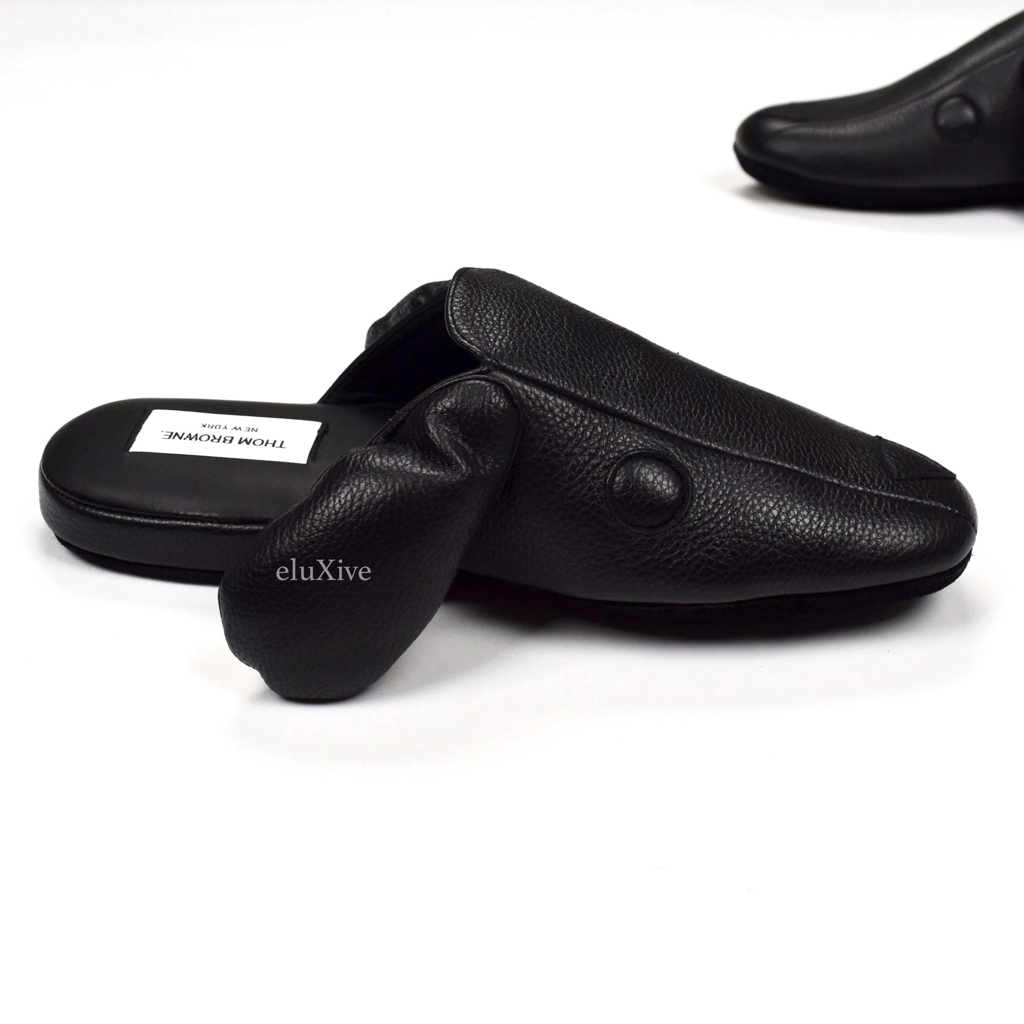 East Perry Slippers Thom Browne - Black Leather 'Hector' Dog Slippers