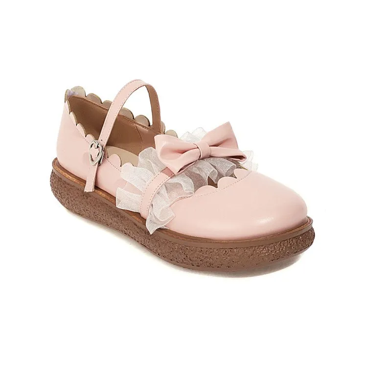 Women's Lolita Lace Butterfly Knot Platform Flats Shoes Ballet Flat Tennis Shoes